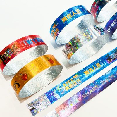 Heißer Verkauf glänzender Laser Glitter Werbearmband wasserdichtes Laser Papier Armband Erwachsene Kinder Veranstaltungen Eintrittsarmband
