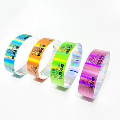 Fabrik Großhandel Laser Glitter Armband Neon Farbe Ranibow Laser Barcode Logo Glänzendes Laser Papier Armband Für Veranstaltung