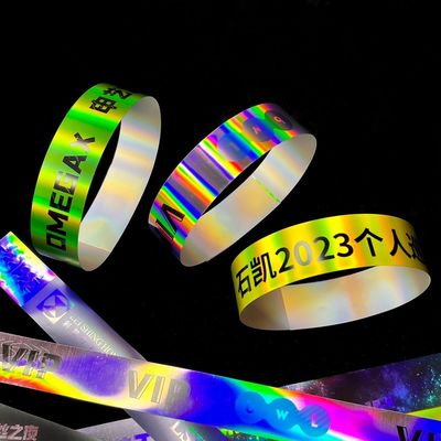 Fabrik Laser Glitter Papier Armbänder Veranstaltung Custom Konzert Festival Neon Regenbogen Glanz Laser Werbepapier Armband