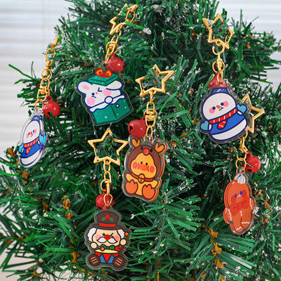 Weihnachtsfest Acryl Schlüsselschlüsselring Metallring Transparent Süßes Cartoon Weihnachtsschneemann Druck Charme Schlüsselring